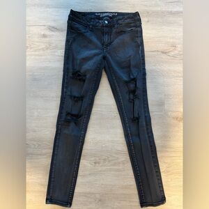 American Eagle Outfitters Black Distressed Skinny Jeans
